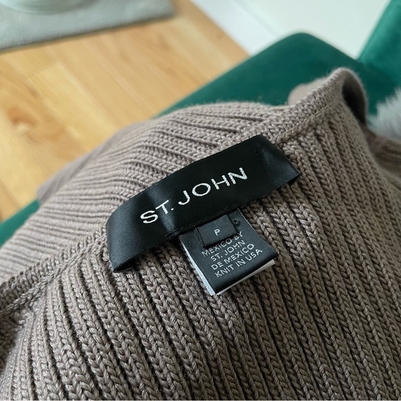 St. John Wool Rayon Knit Light Brown Open Front Cardigan Sweater EUC Size XS - Picture 6 of 9